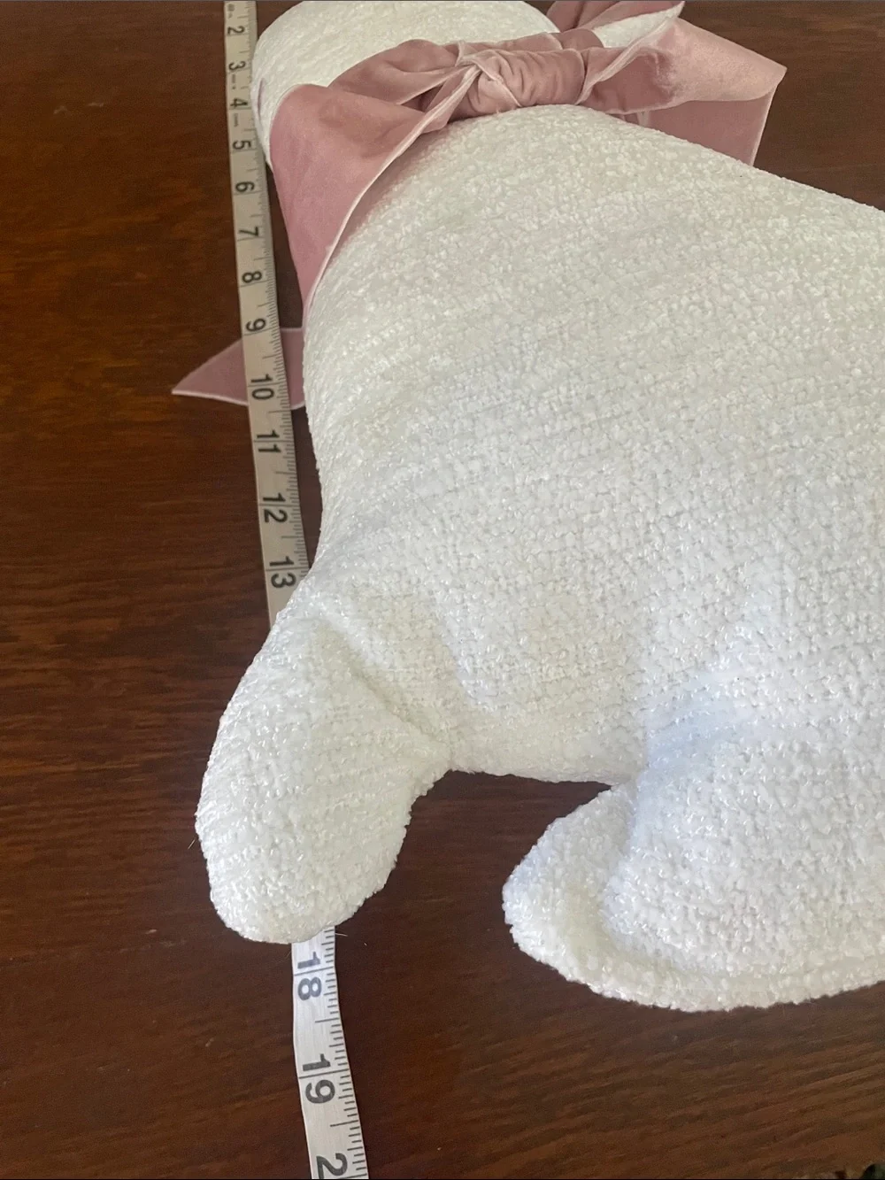 Shabby Chic White Bunny Accent Pillow with Dusty Pink Bow